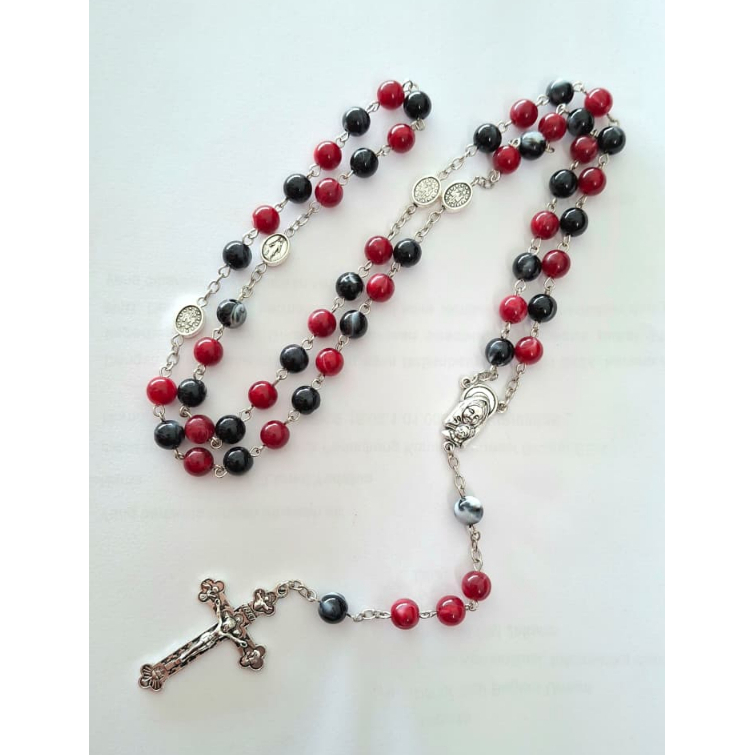 Kalung Rosario Mawar Hitam / Rosario Katolik Warna Merah Hitam