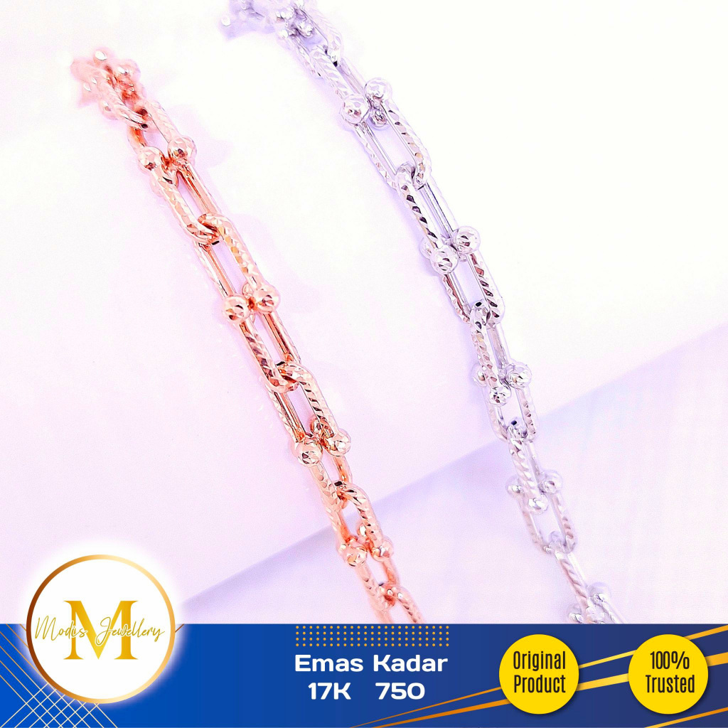 MODIS JEWELLERY - Gelang Rantai Ukir Putih Rosegold - Emas 17k  750