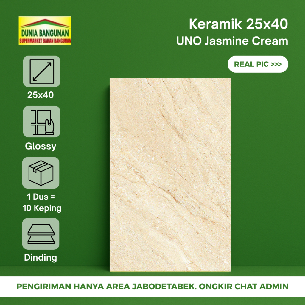 Keramik Dinding 25x40 UNO Jasmine Cream Keramik Glossy Marmer Cream