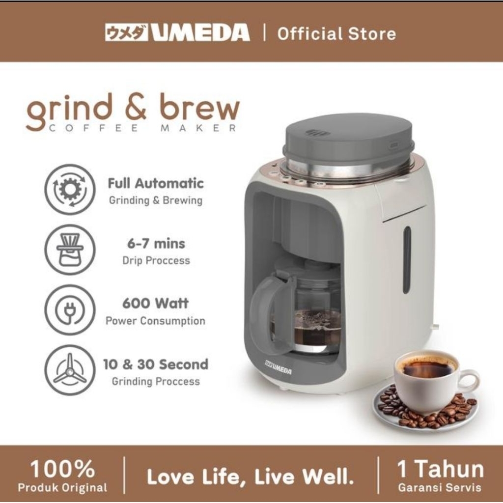 UMEDA GRIND & BREW MESIN KOPI OTOMATIS 2IN1 / COFFEE GRINDER /  COFFEE MAKER / DRIP COFFEE