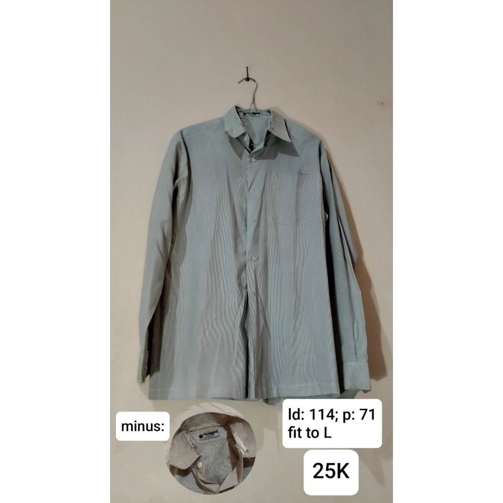 [PRELOVED] BAJU KEMEJA LENGAN PANJANG PUTIH GARIS HITAM UNISEX//PRIA//WANITA