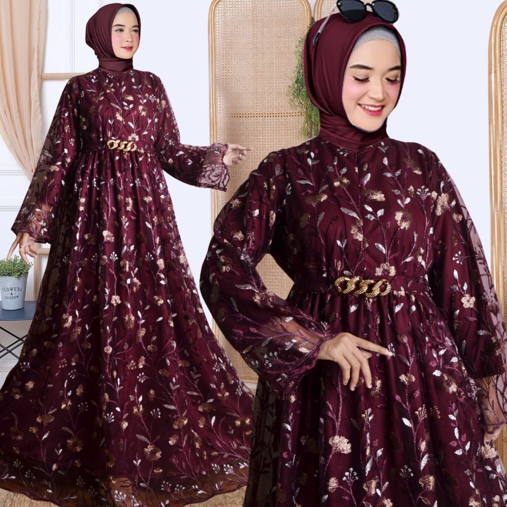 Qaira Fashion : Gamis pesta mewah full tile bordir Jasmina/Gamis kondangan elegan 2 ukuran xl dan xx