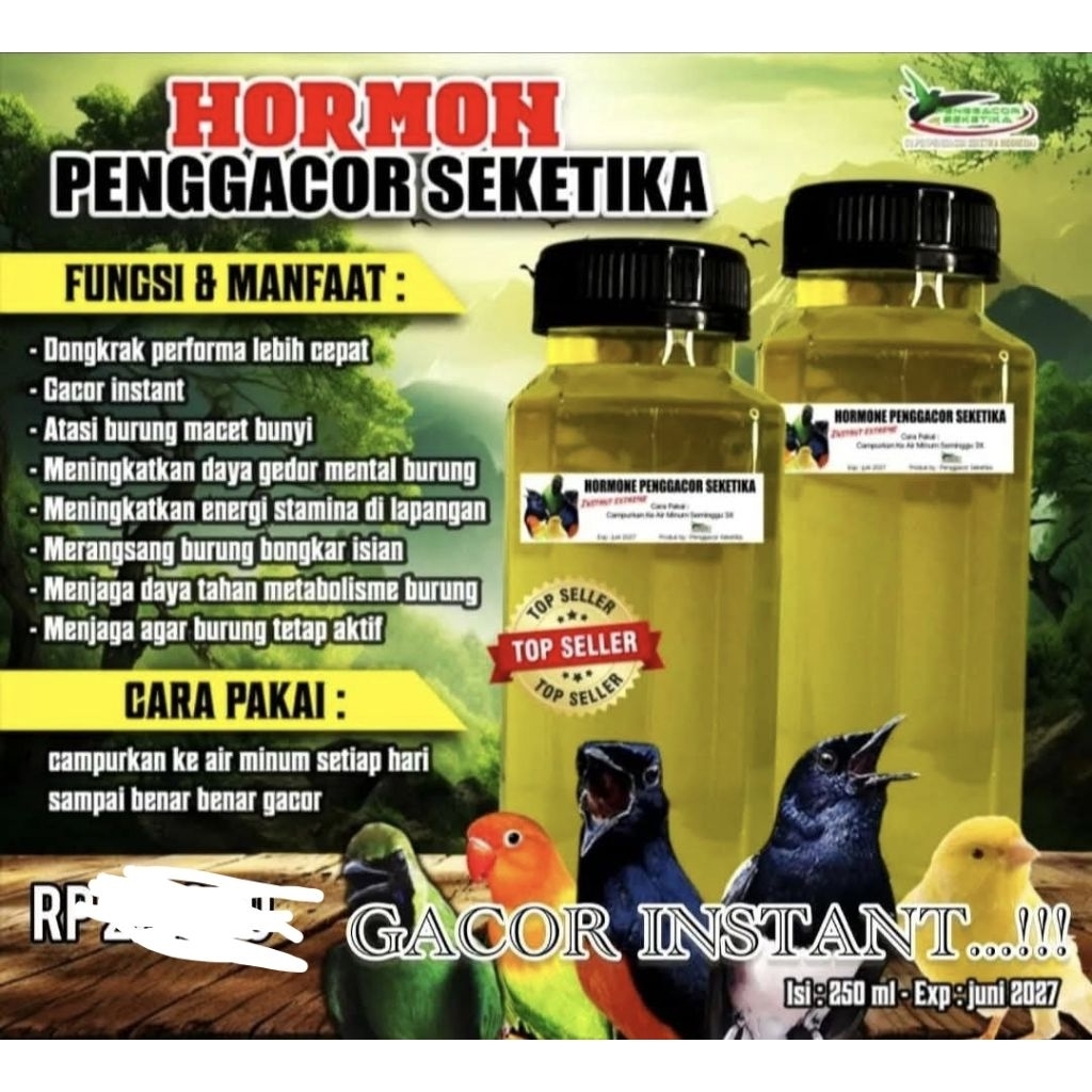 HORMON PENGGACOR SEKETIKA 250CC vitamin burung atasi burung macet bunyi doping burung murai sogon
