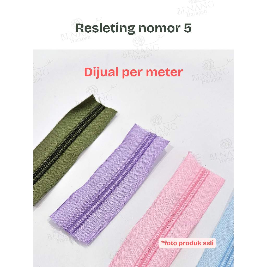 Resleting nylon nomor 5 dijual meteran  untuk jahit tas kualitas bagus daun tebal