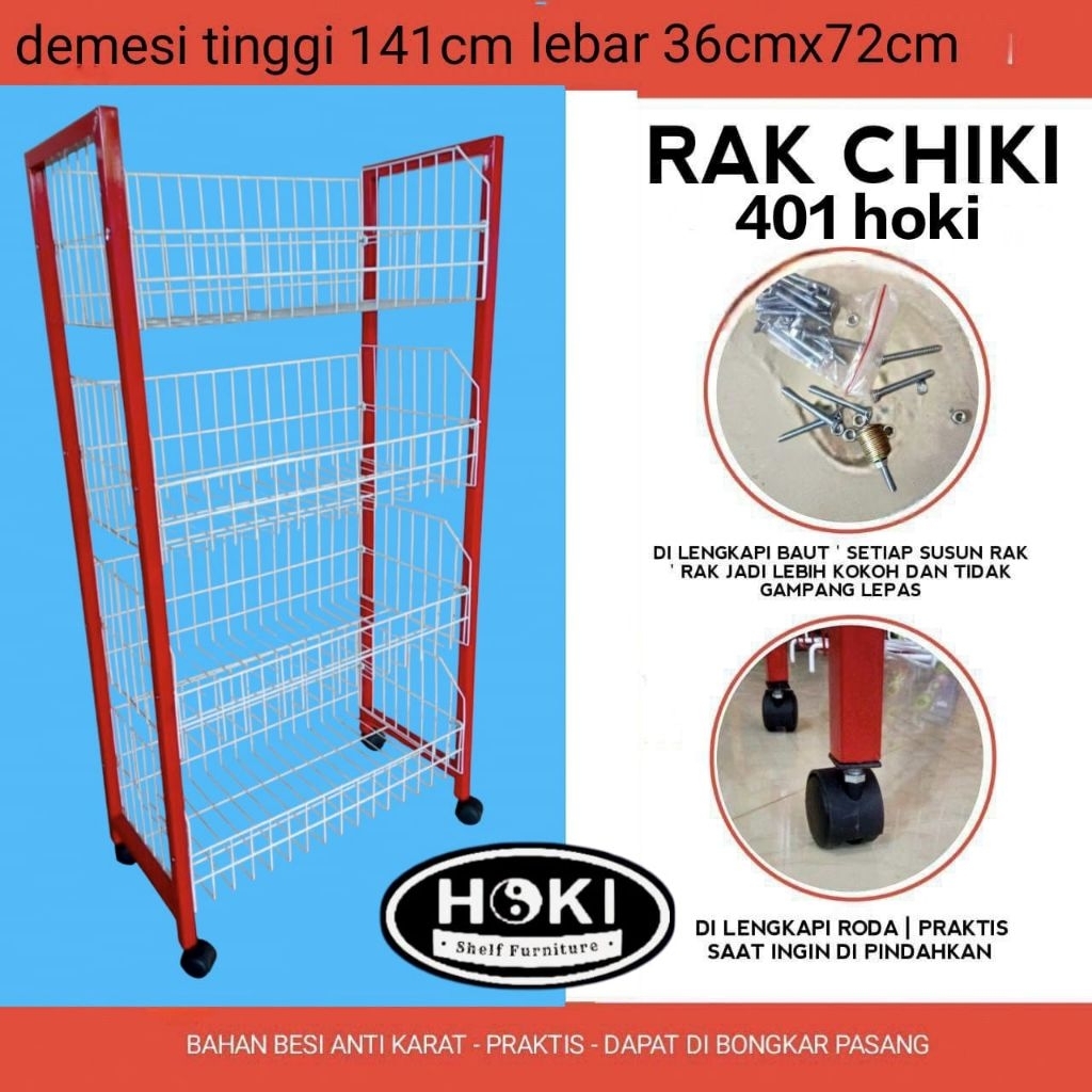 Rak Chiki Minimarket K401/Rak Merah Minimarket 4 Tingkat