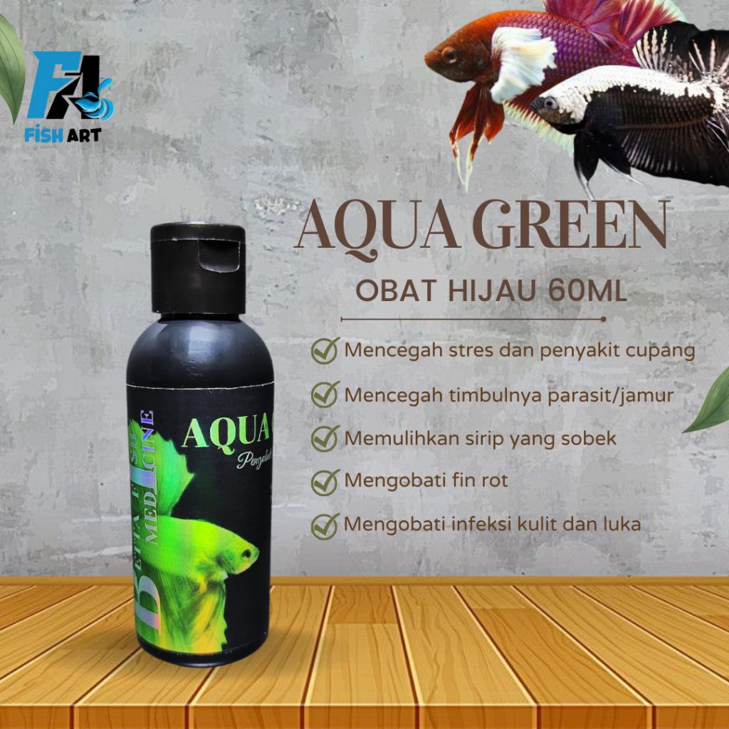 OBAT HIJAU IKAN CUPANG AQUA GREEN 60ml | OBAT KUNCUP IKAN CUPANG DAN IKAN HIAS LAIN NYA
