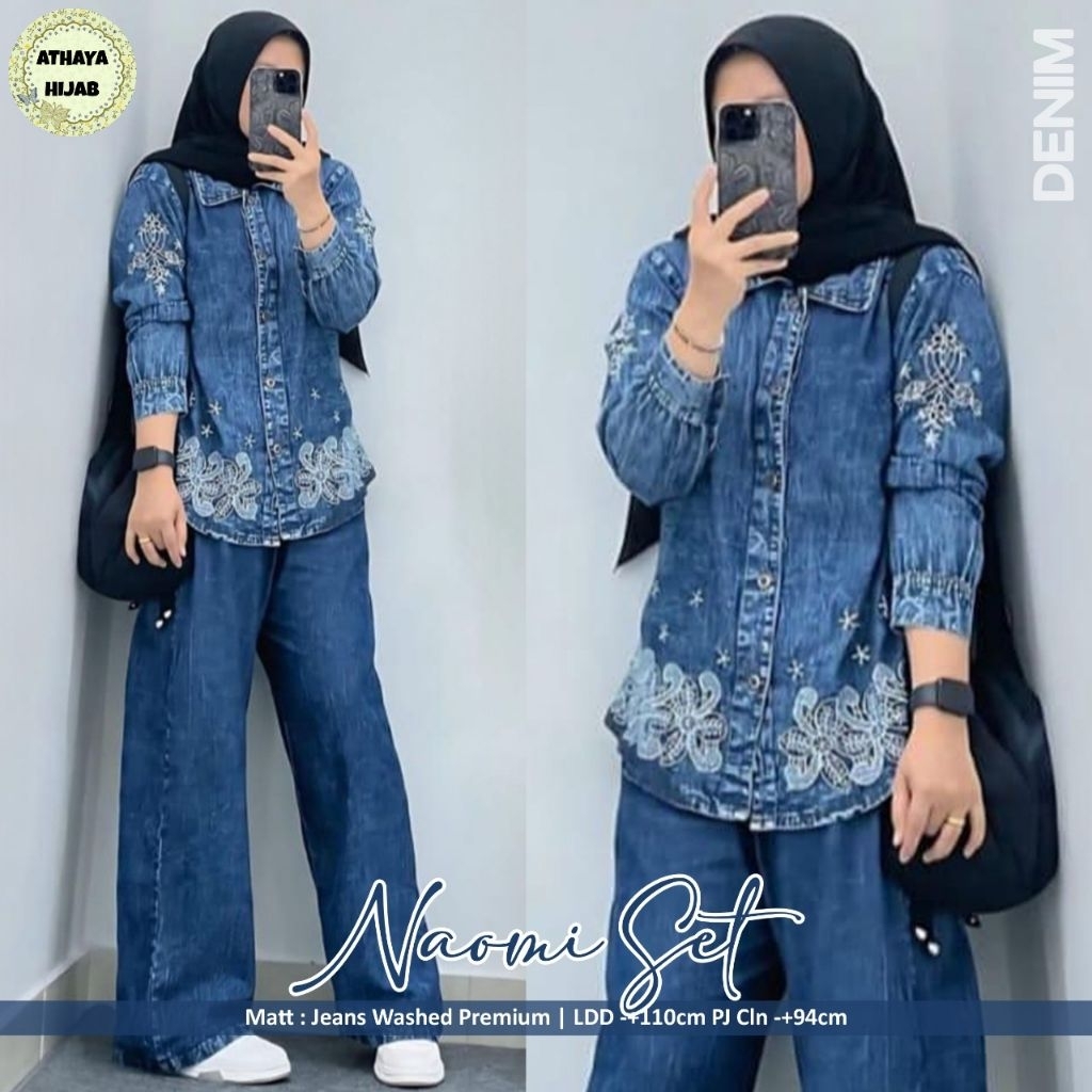 BAJU SETELAN JEANS WANITA NAOMI SET BY ATHAYA TERBARU ORIGINAL