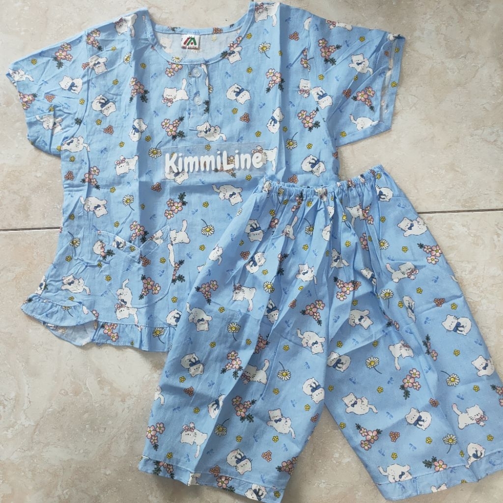 Setelan Baju Tidur Merlin Bahan Katun Ukuran Anak -Anak 4 Size  :  M - L - XL - XXL Motif Cute Kitte