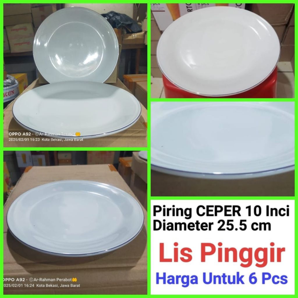 piring makan keramik PUTIH LIST EMAS piring ceper piring catering piring lodor ukuran 10 Inci Harga 