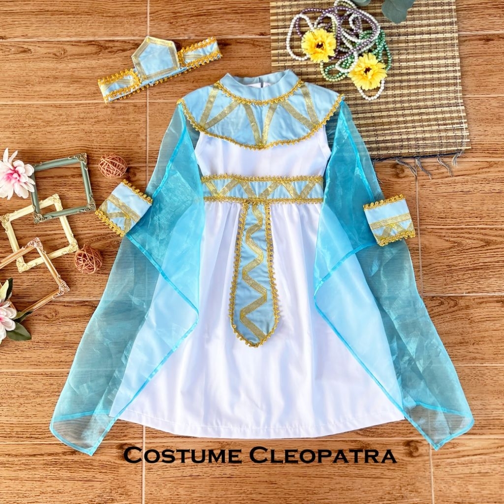 kostum cleopatra putih biru/cleopatra costume/baju cleopatra/cleopatra dress/kostum ratu mesir/baju 