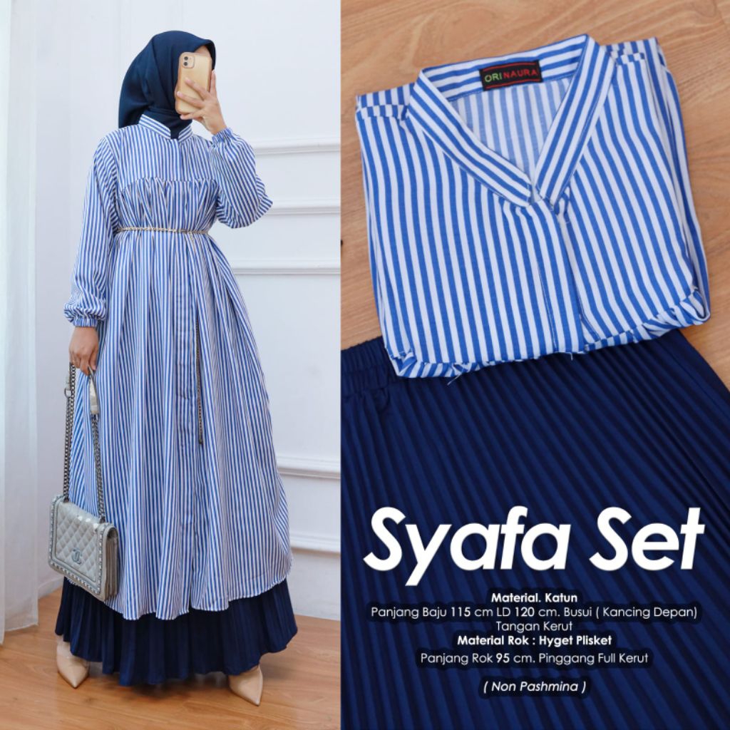 Setelan Long Tunik + Rok Plisket Premium / Long Tunik ( Syafa Set Tunik + Rok)