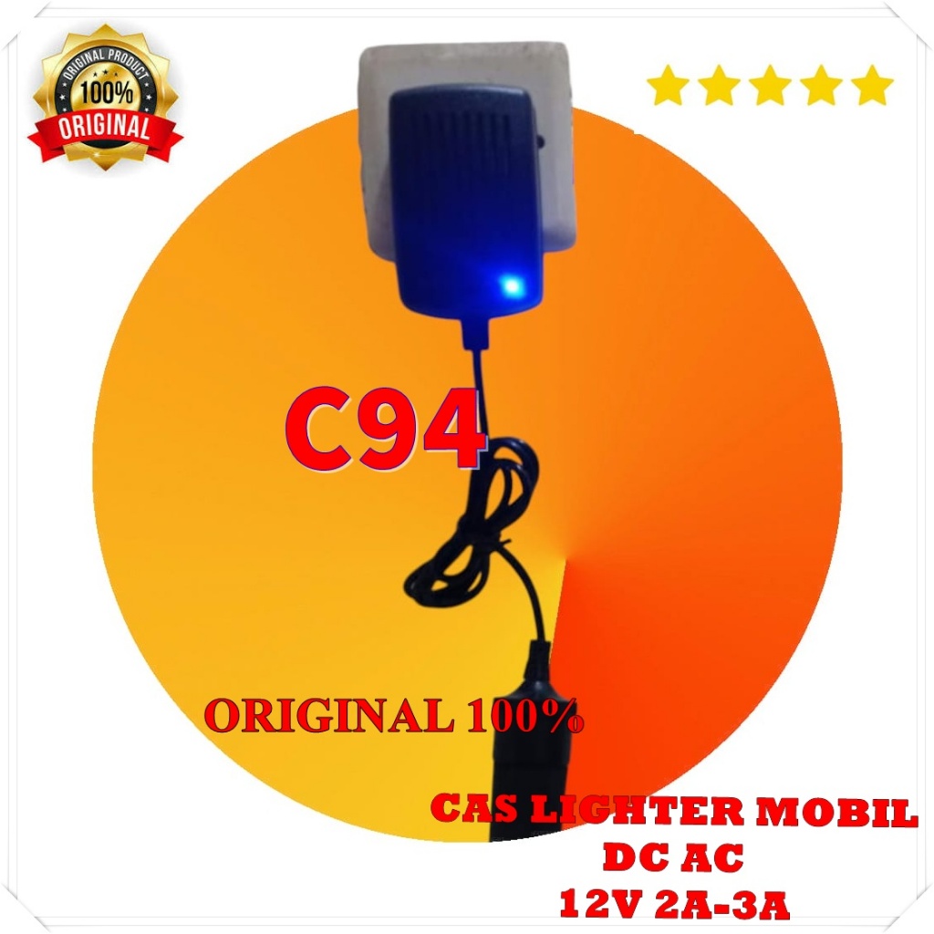 C94 100% ORIGINAL CAS LIGHTER MOBIL DC AC 12V 2A 3A  ADAPTOR SOKET SOCKET CAR POWER ADAPTER CAS CASA