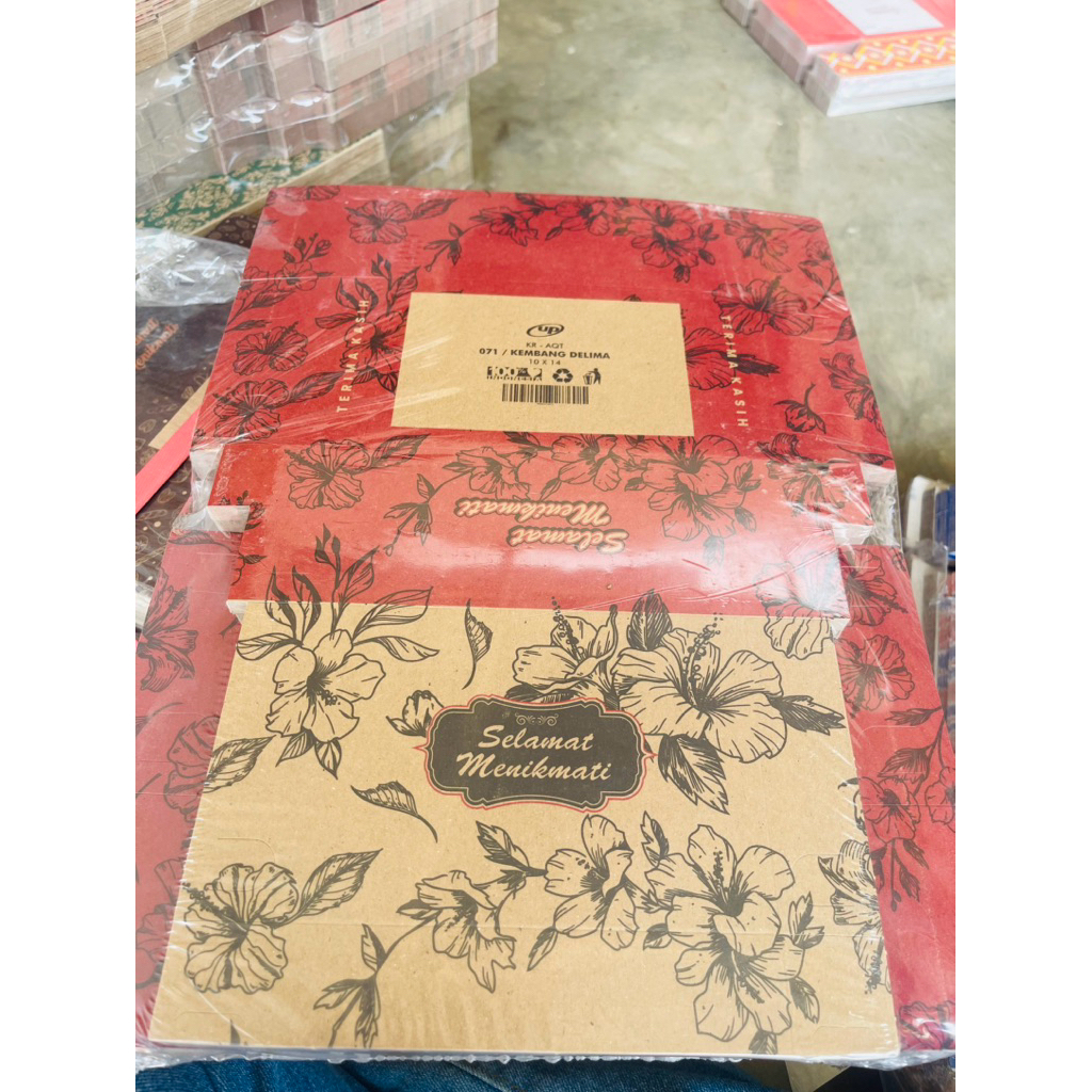 isi 100 pcs snack box, dus kue, dus makanan motif kembang delima uk 10x14