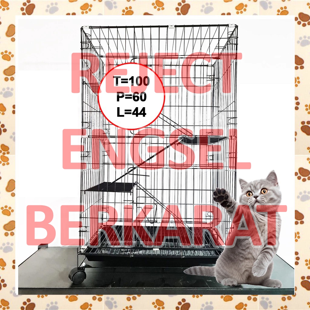 C67OPN [REJECT] Kandang Kucing 60 LARGE TINGKAT 4 Size L Lipat Besar Besi Tebal Pintu Depan Anjing K