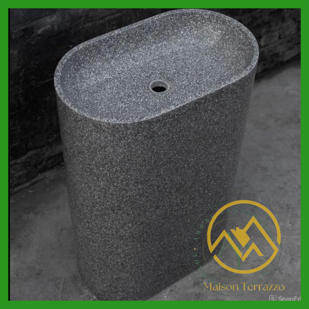 Wastafel Teraso Standing Oval Wastafel Terazzo Cuci Tangan