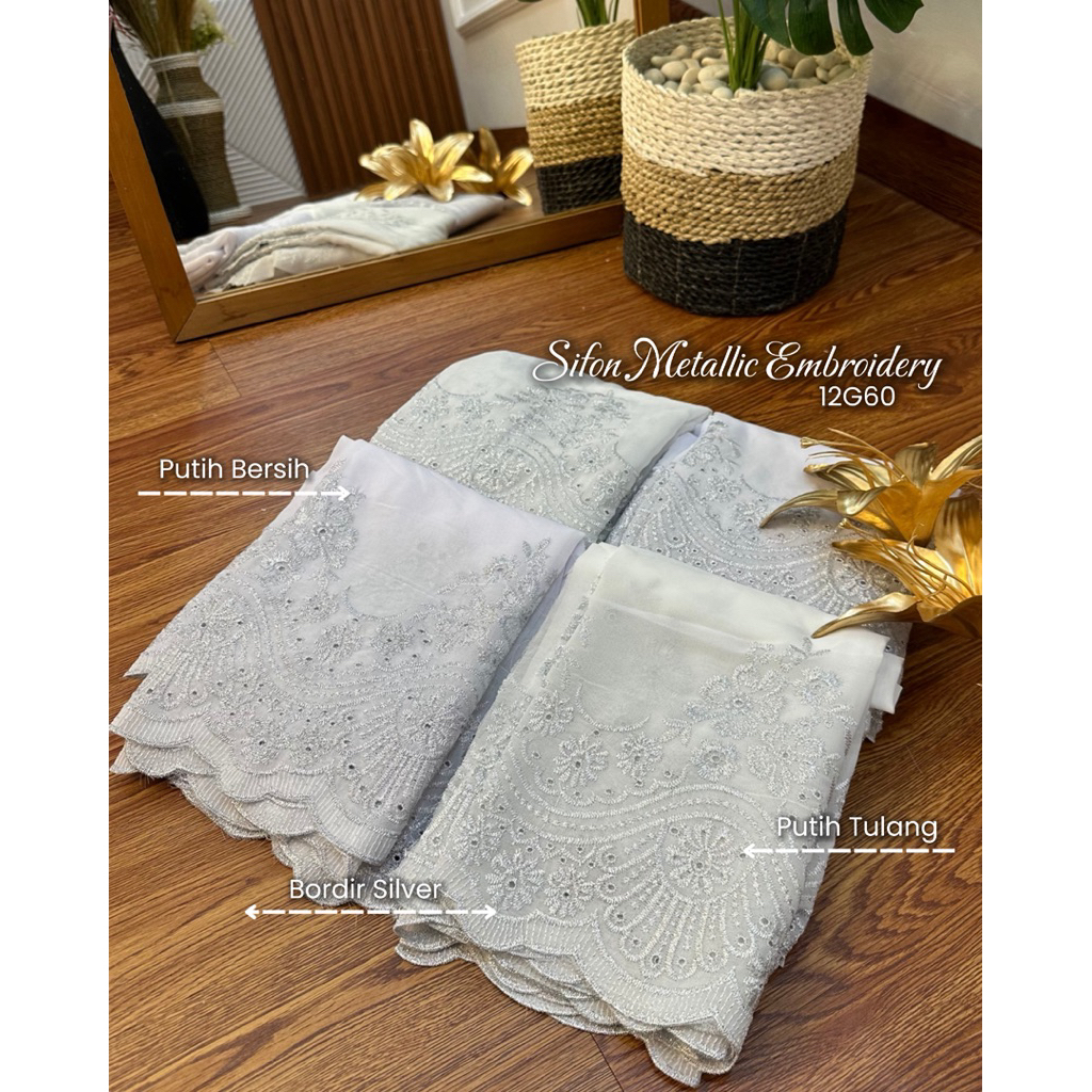 Bahan Kain Kebaya Bali Sifon Metallic Embroidery 12G60/ Uk 1,4 Mtr / Kebaya Bordir Terbaru