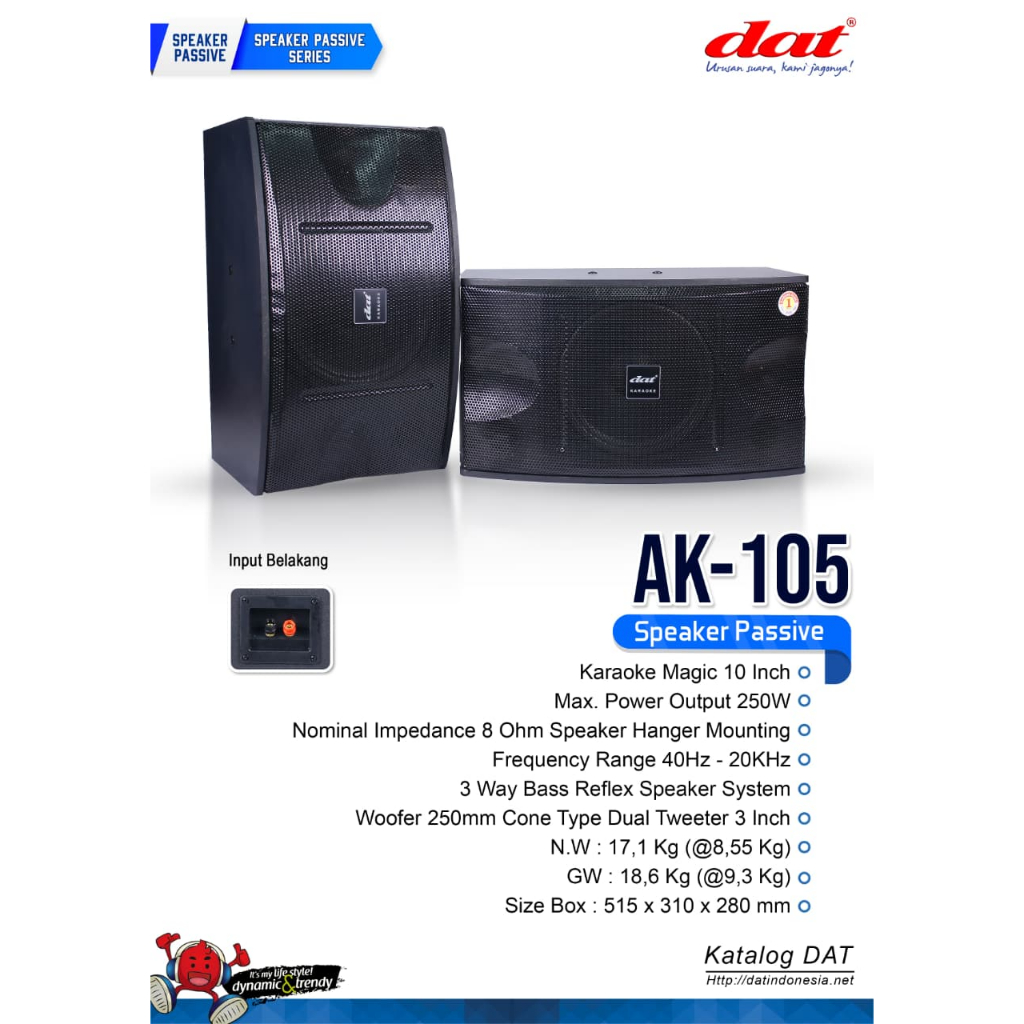 SPEAKER PASIF KARAOKE 10 INCH DAT AK 105 / AK105 DAT AK-105 ORIGINAL 1SET ( 2PCS)