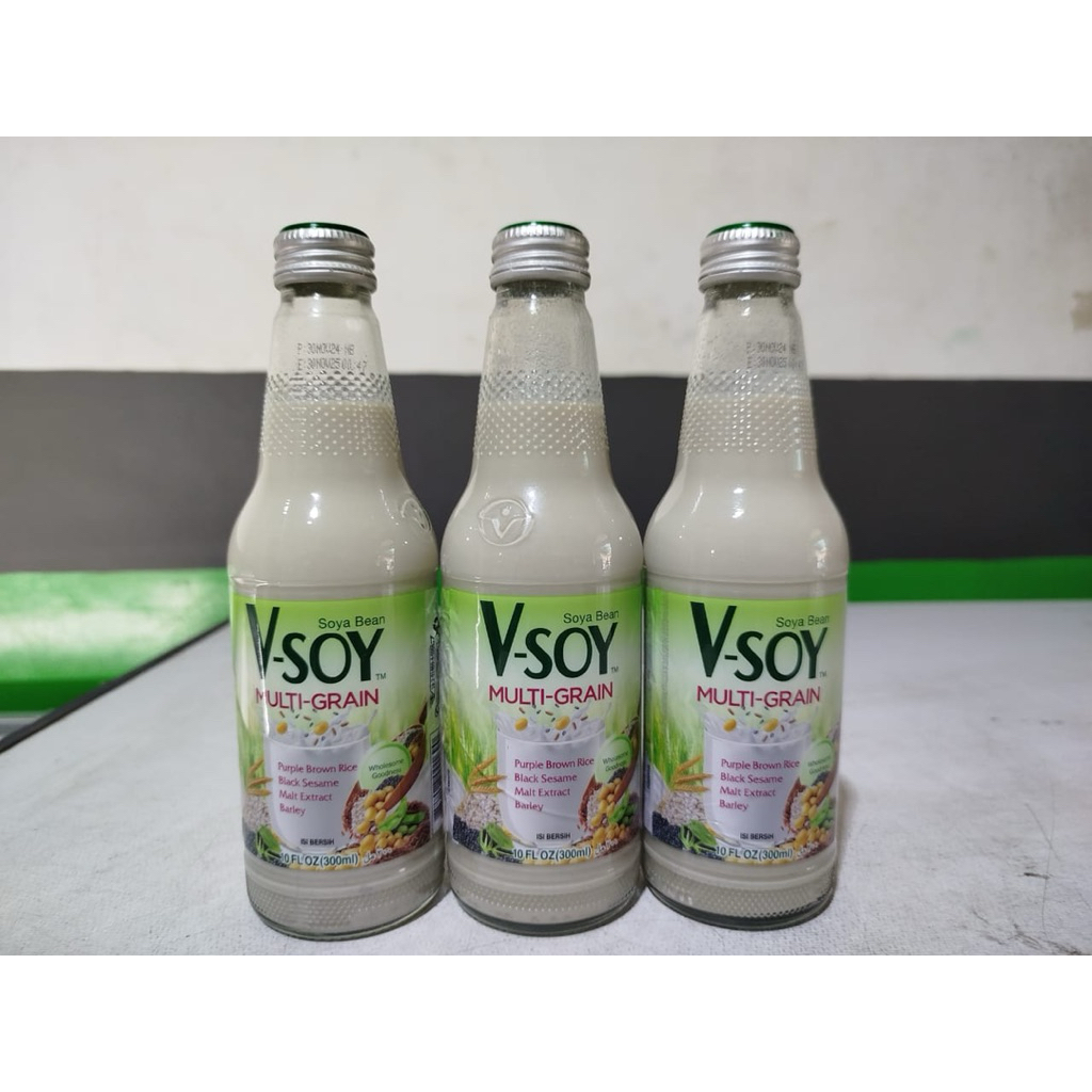 V-Soy Susu Kedelai Multi Grain Soy Milk Botol Gelas 300ML