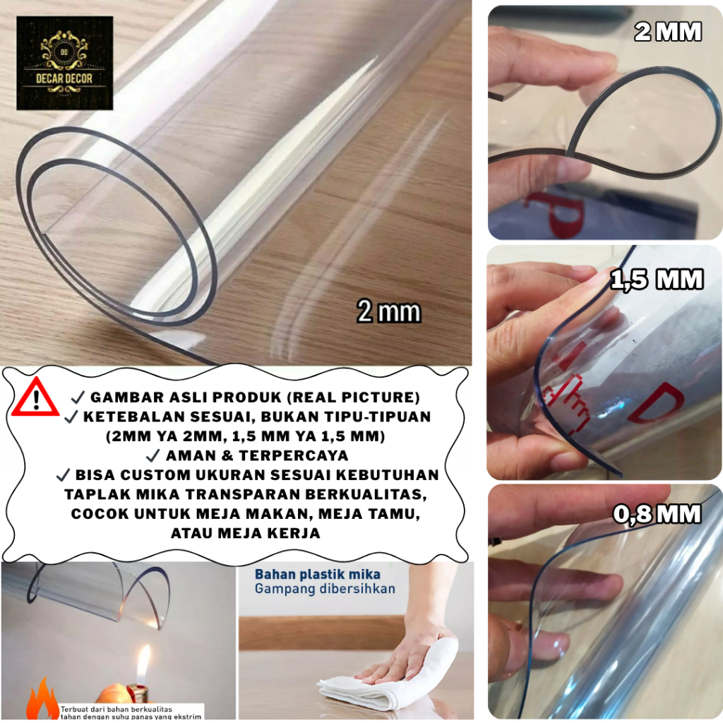 Taplak Meja Mika Bening Transparan 0.5 mm 1.5 mm 2 mm Waterproof