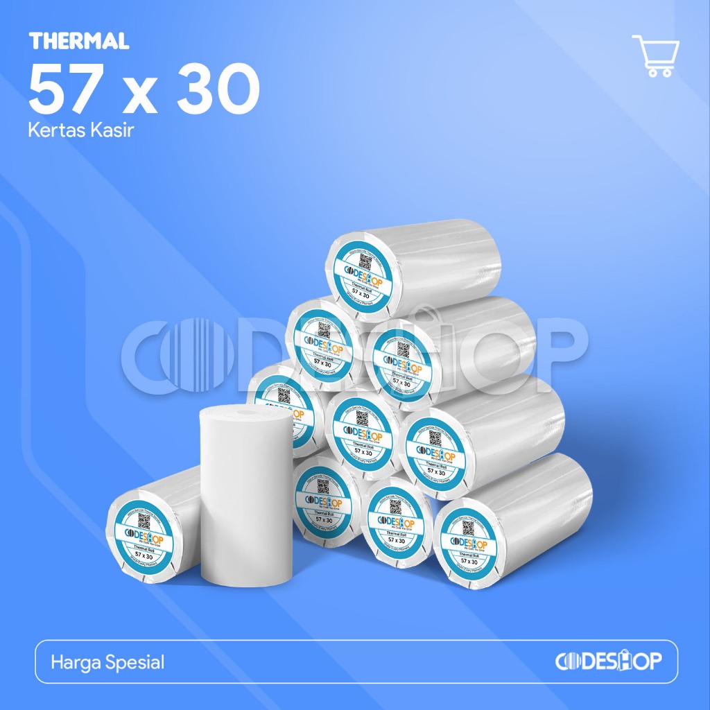 Kertas Thermal 57 x 30 / 57x30 mm / 57x30mm Struk Kasir Codeshop