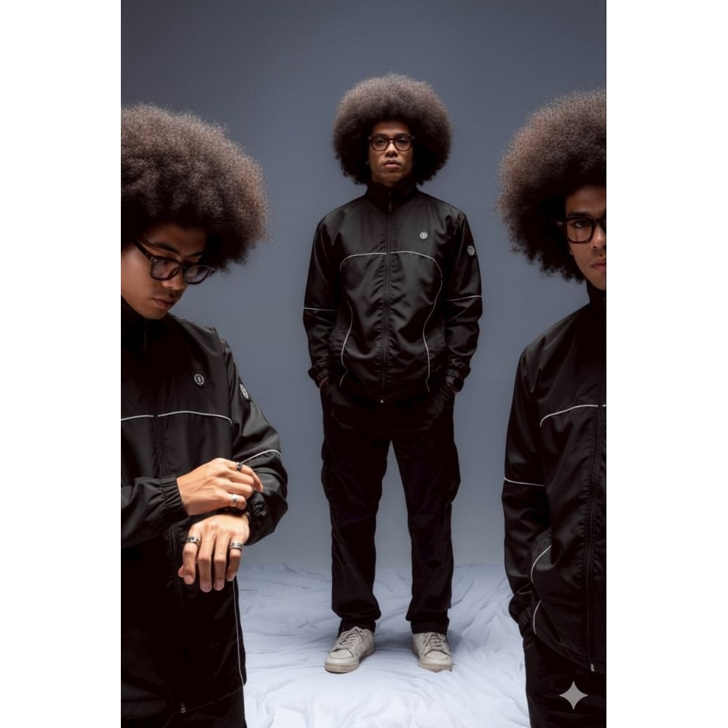 Jaket Pria parasut tracksuit hitam indigo