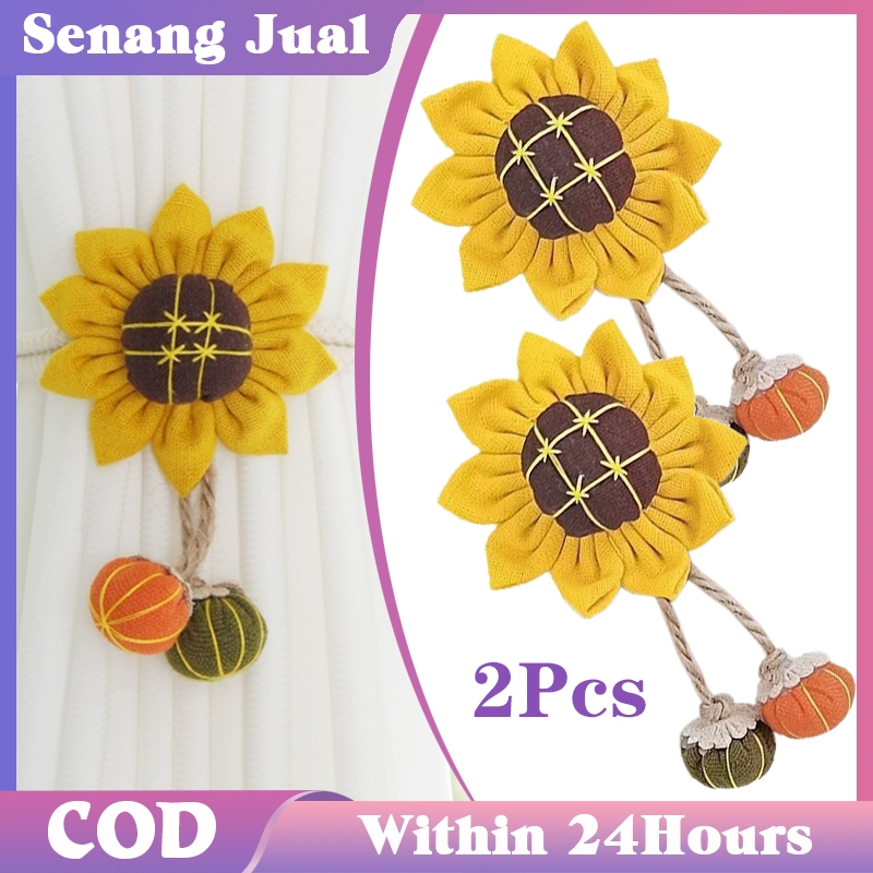 2Pcs Pengikat Gorden Dekoratif Ikat Gorden Tassel Bunga Matahari Ikat Horden Bandul Kecil