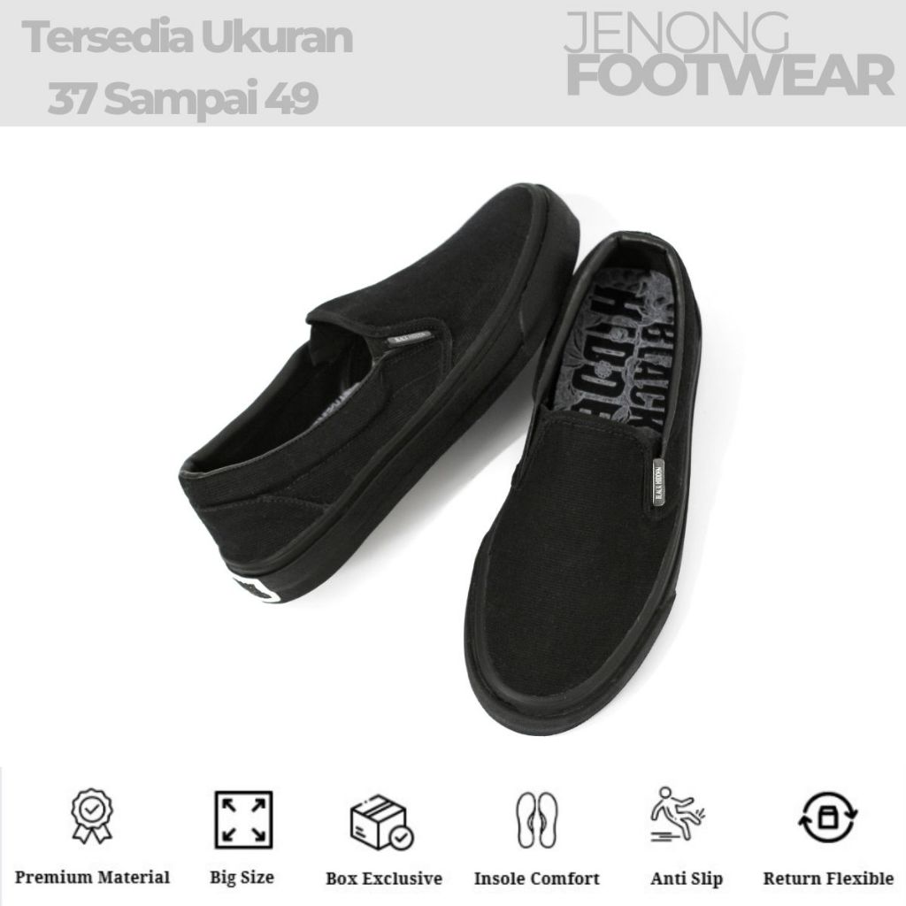 Black Hiiden Aries Sepatu Sneakers Kasual Slip-On Couple Pria Wanita Warna Hitam Big Size 46 47 48