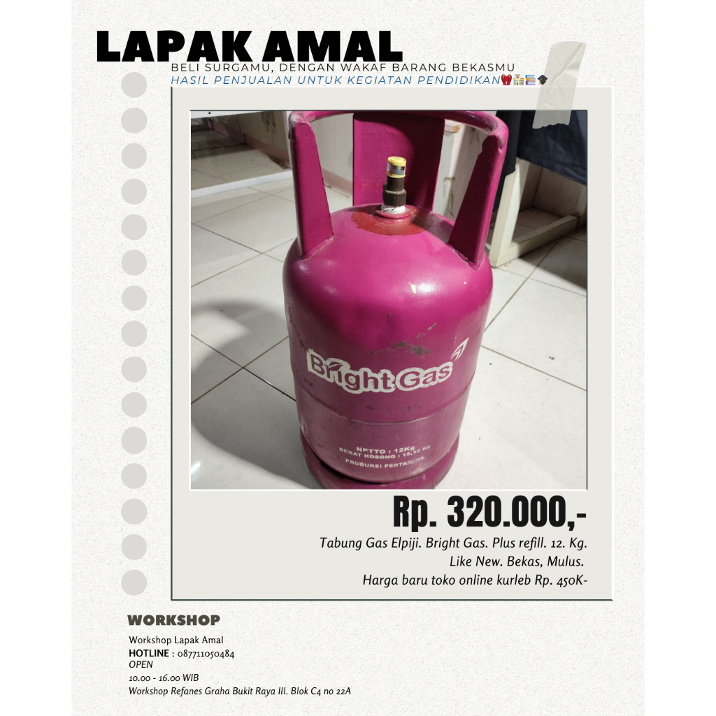 Tabung Gas Elpiji Bright Gas 12 Kg + Isi | Bekas Like New Mulus | Gas LPG Murah
