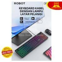 Keyboard Komputer Wired Robot RK40 RK-40 Ultra Tipis Latar Lampu 7 Warna Ergonomis Backlit Wired Key