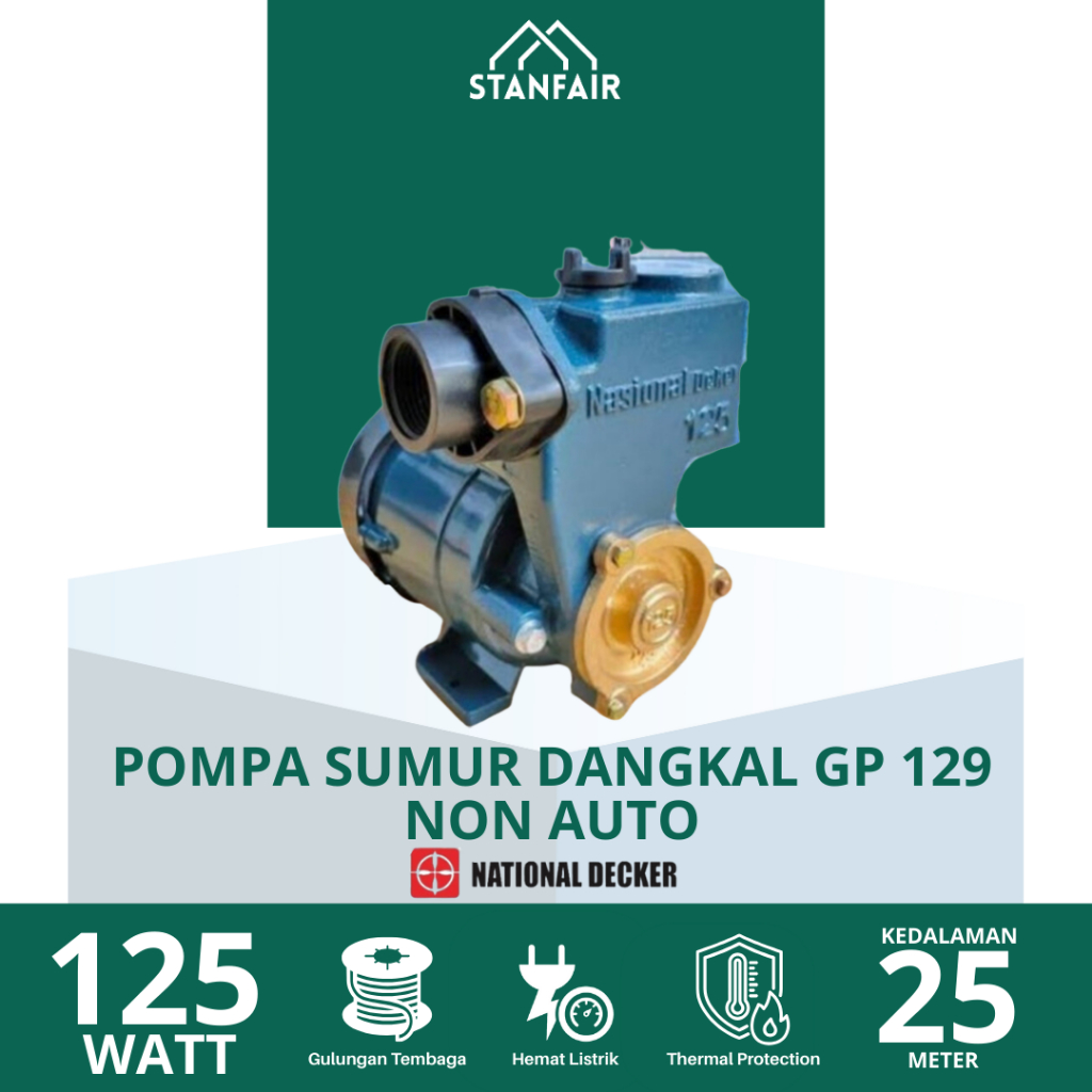National Decker Pompa Sumur Dangkal GP 129 Non Auto / GP 129 Non Auto National Decker / Pompa Air Su