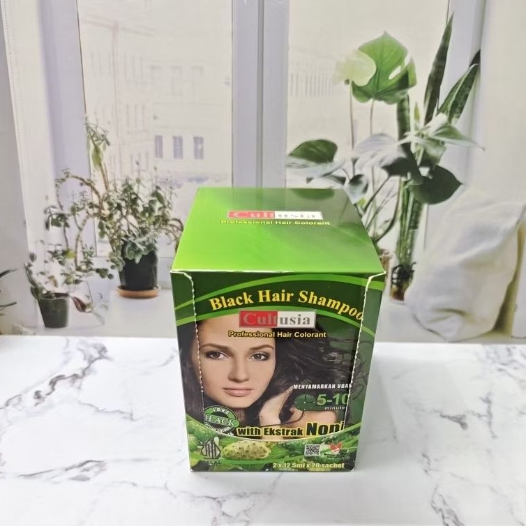 Shampoo Hitam Culusia Noni – Pewarna Rambut Alami Per Box Isi 20 Sachet, SHAMPOO, SEMIR PRAKTIS