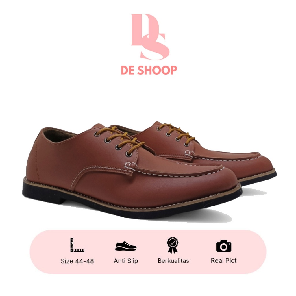 DeShoop Sepatu Oxford Kulit Asli Sapi Ukuran Jumbo Sepatu Formal Coklat Tan Pria Dewasa X015 Edition