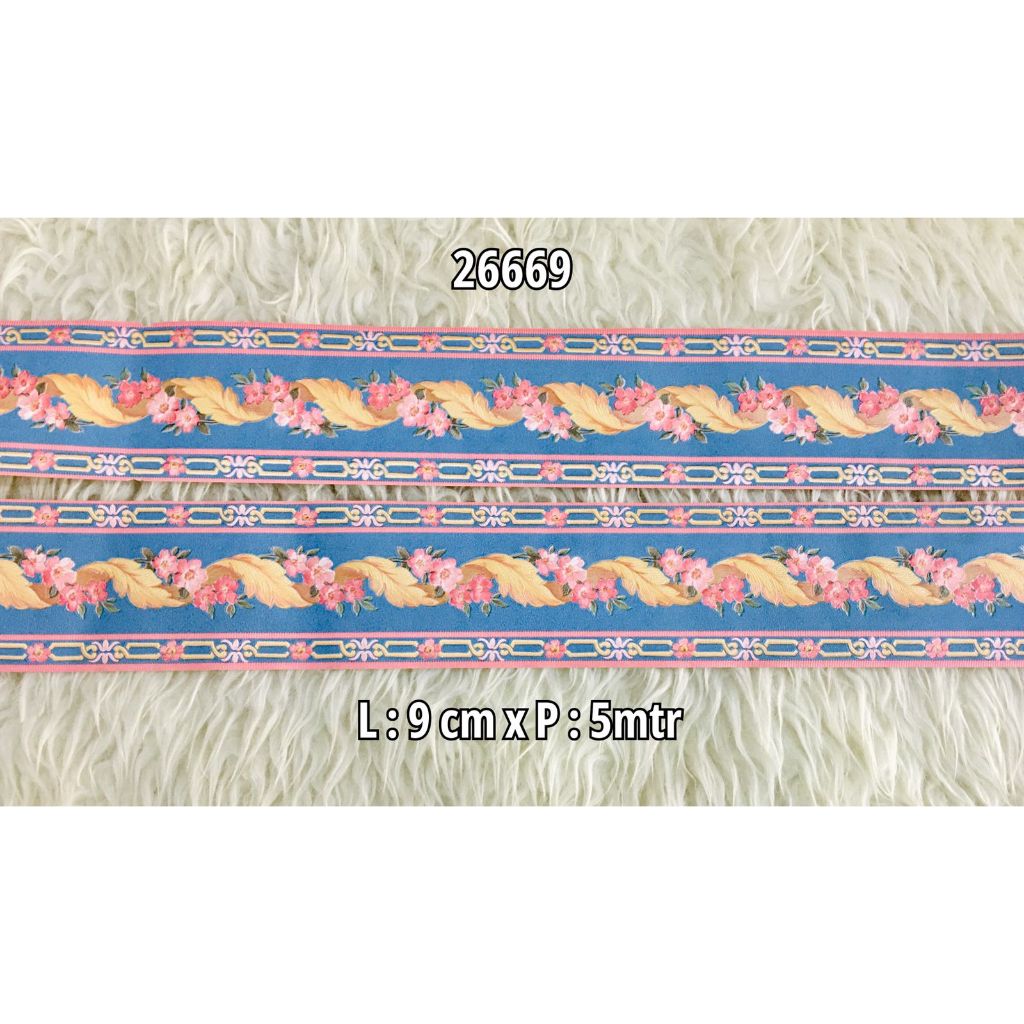 Wallpaper Border List Motif Bunga Biru Minimalis