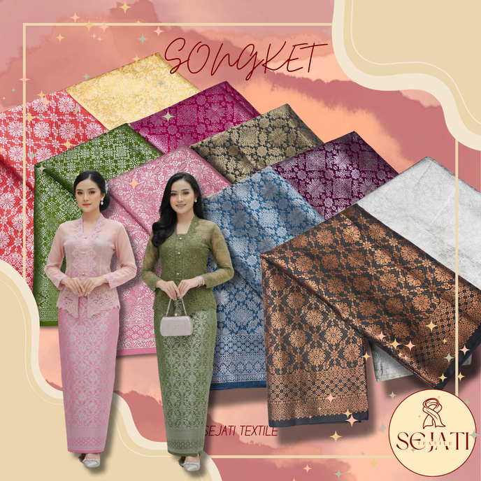 TERMURAH‼️Kain Songket Palembang Melayu Tenun Meteran Eceran Murah Harga Per 1 Roll