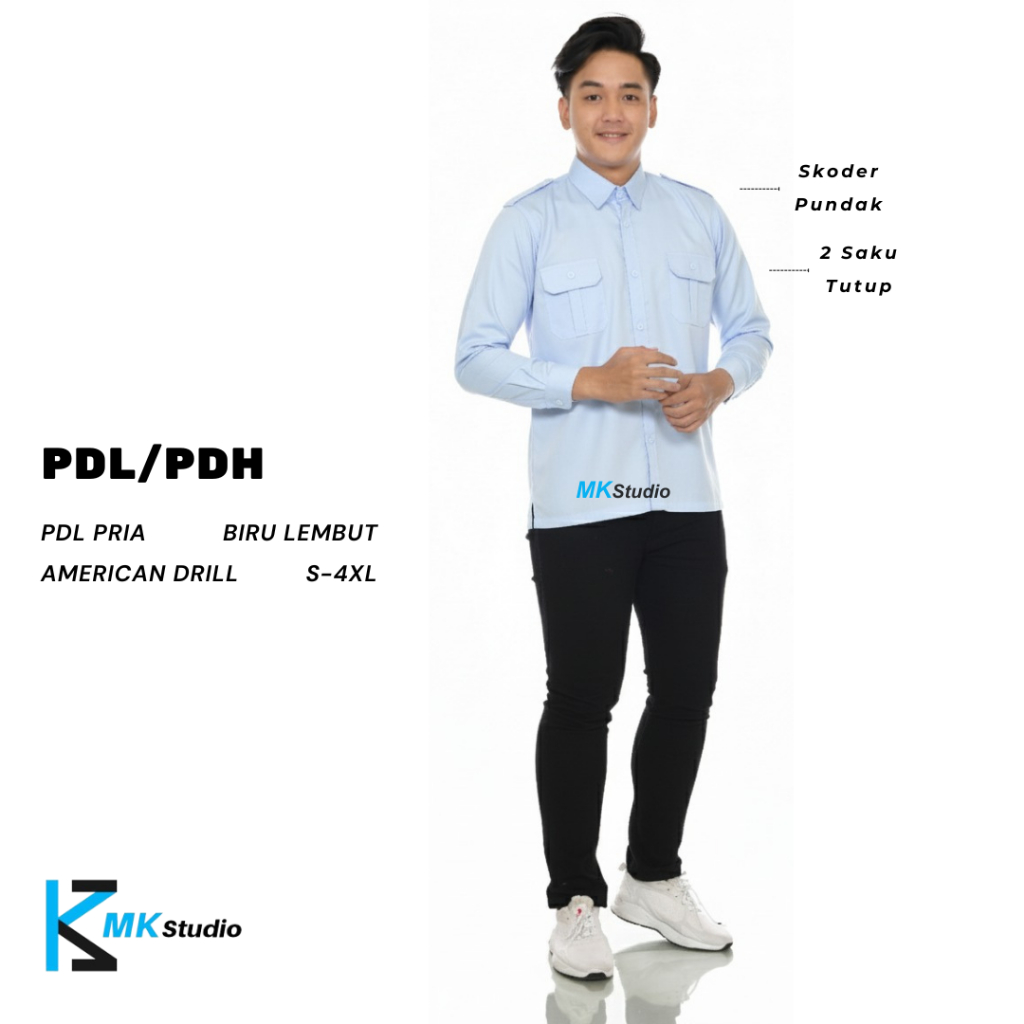 Seragam PDL Pria Baju Seragam PDL Pria Lengan Panjang Baju Dinas ASN Warna Biru Lembut Putih Custom 