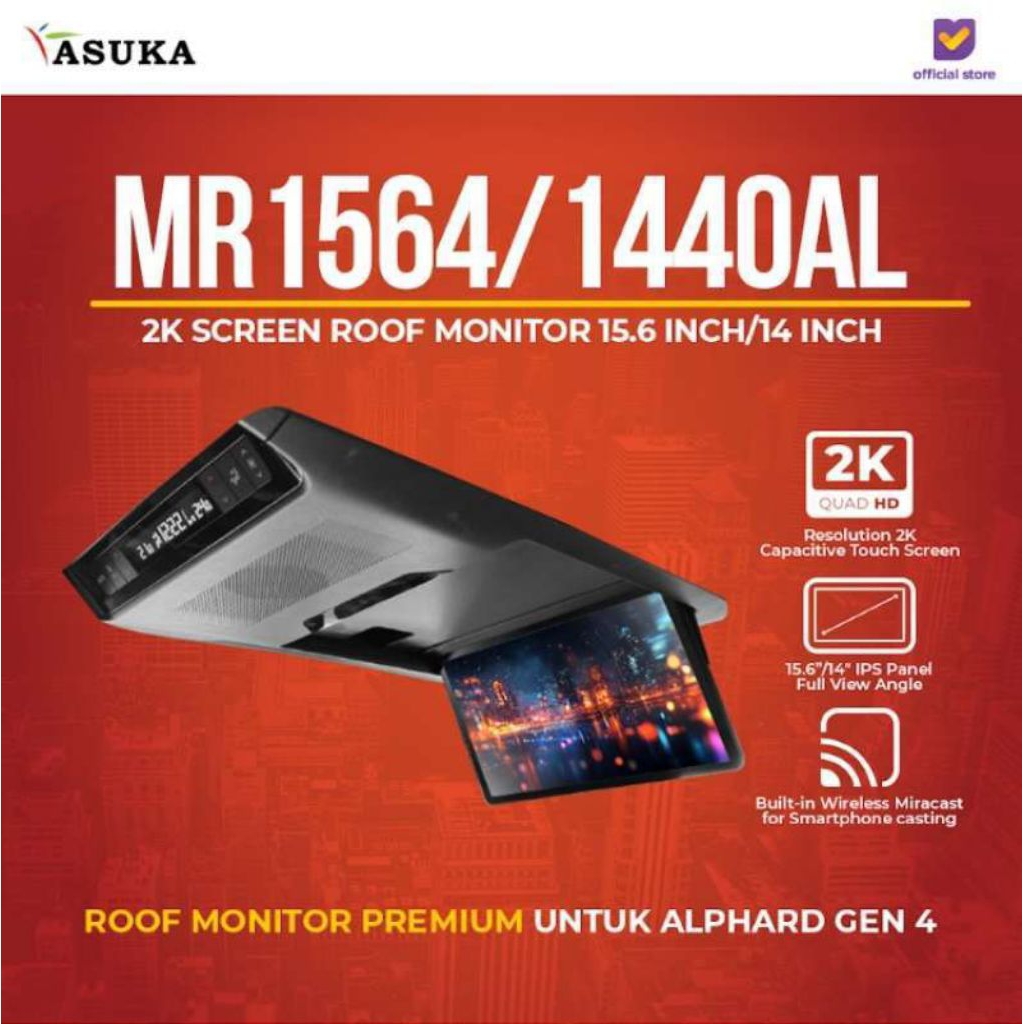 Mirai MR-1564/1440AL Roof Monitor Android for Alphard 15.6 Inch/14 Inch