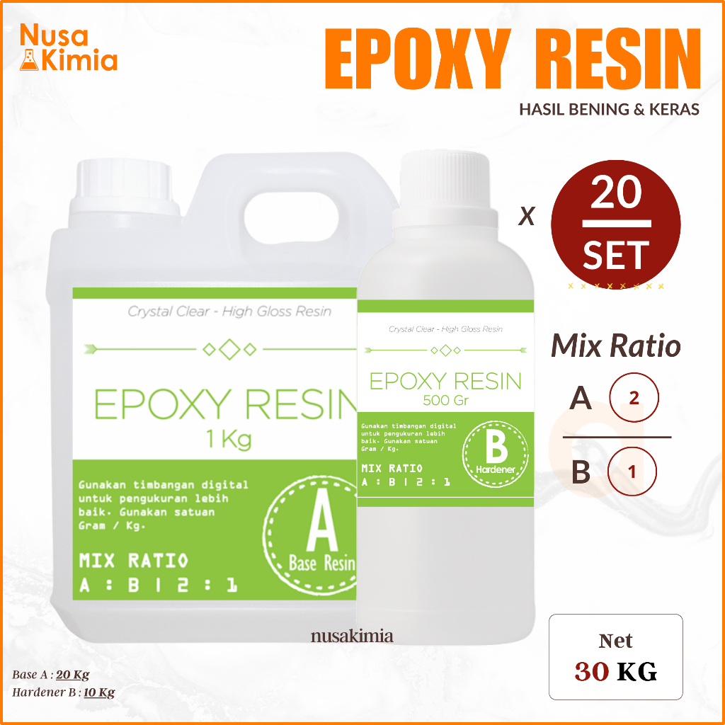 Epoxy Resin Bening 20 SET [Total 30 KG] - Art Resin - Hasil Bening & Keras