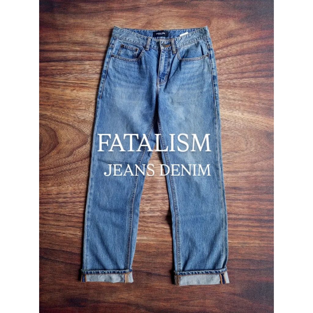 CELANA JEANS DENIM FATALISM MODEL REGULER JAHITAN RANTAI PRIA SECOND PRELOVED
