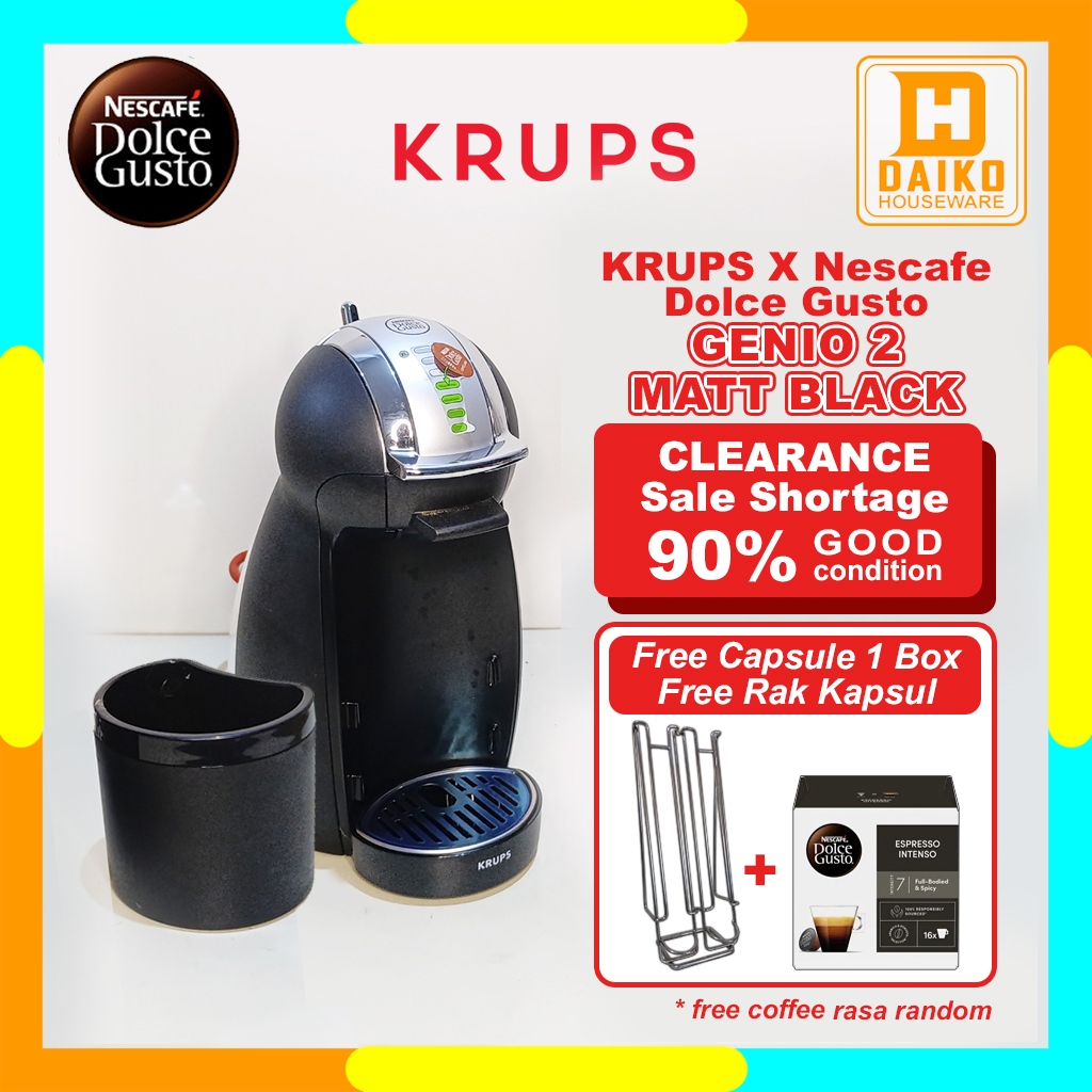 Mesin Kopi Krups X Nescafe Dolce Gusto Genio 2 Matte Black Otomatis Kondisi 90% Free Kopi 1Box & Rak