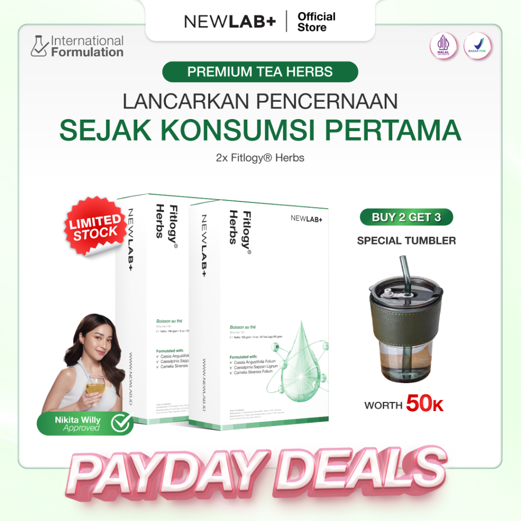[BUY 2 GET 3] NEWLAB Paket 2 Box Fitlogy Tea Drink Free 1 Tumbler| Teh Detox Minuman Diet dan Pelang