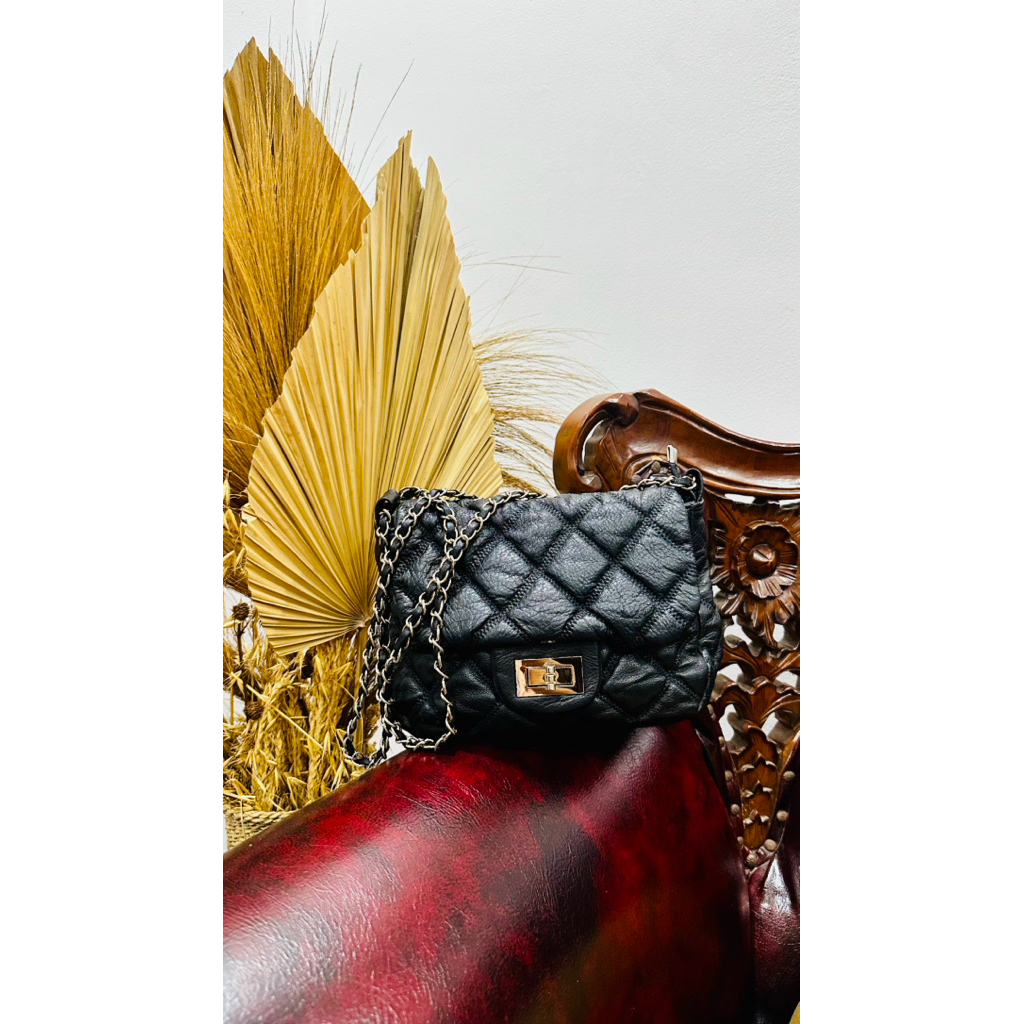 tas sling/shoulder tali rantai kulit asli