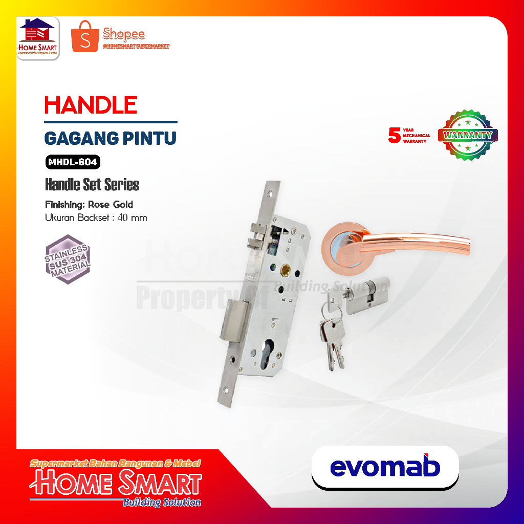 Evomab Lever Handle Gagang Pintu Modern Novus Series 604 Gold