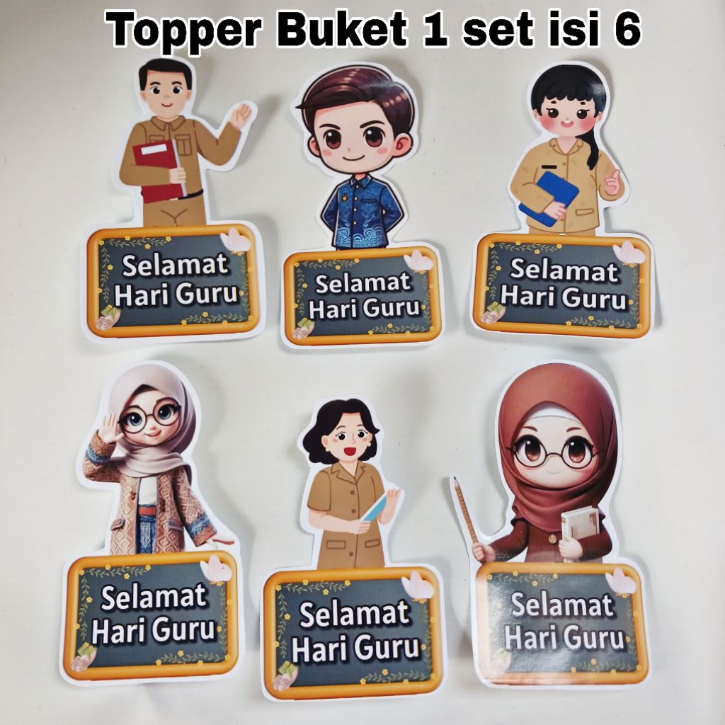 Topper Selamat Hari Guru Hiasan Buket isi 6