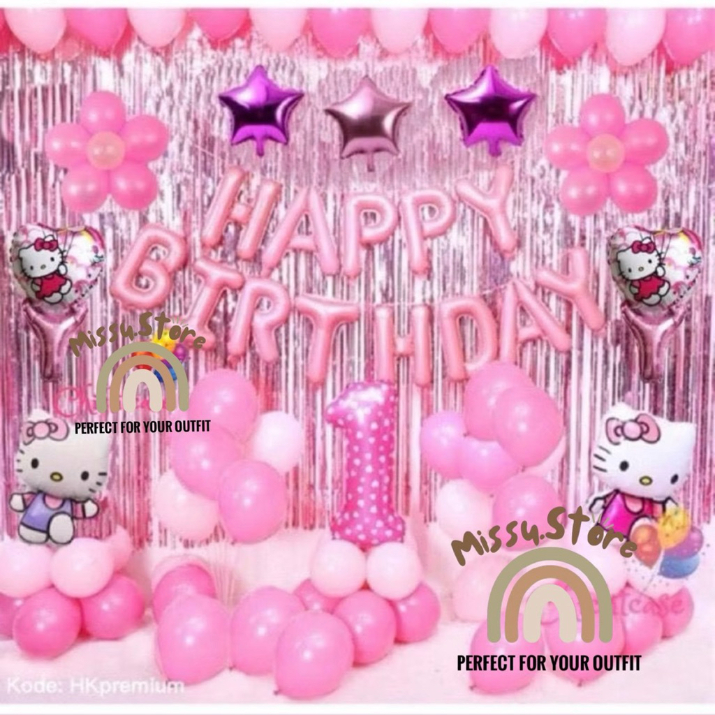 PAKET DEKORASI Tema Hello Kitty/Dekor Pink/Dekor Ultah Anak Cewe