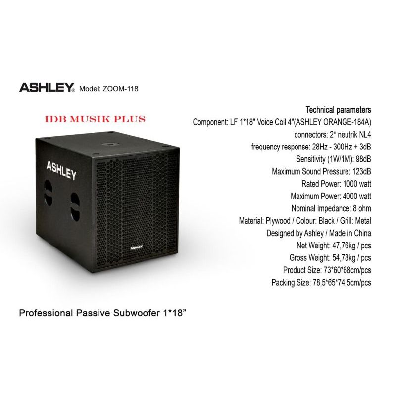 SubWoofer Pasif 18 inch Ashley ZOOM118  ZOOM 118  Original ASHLEY