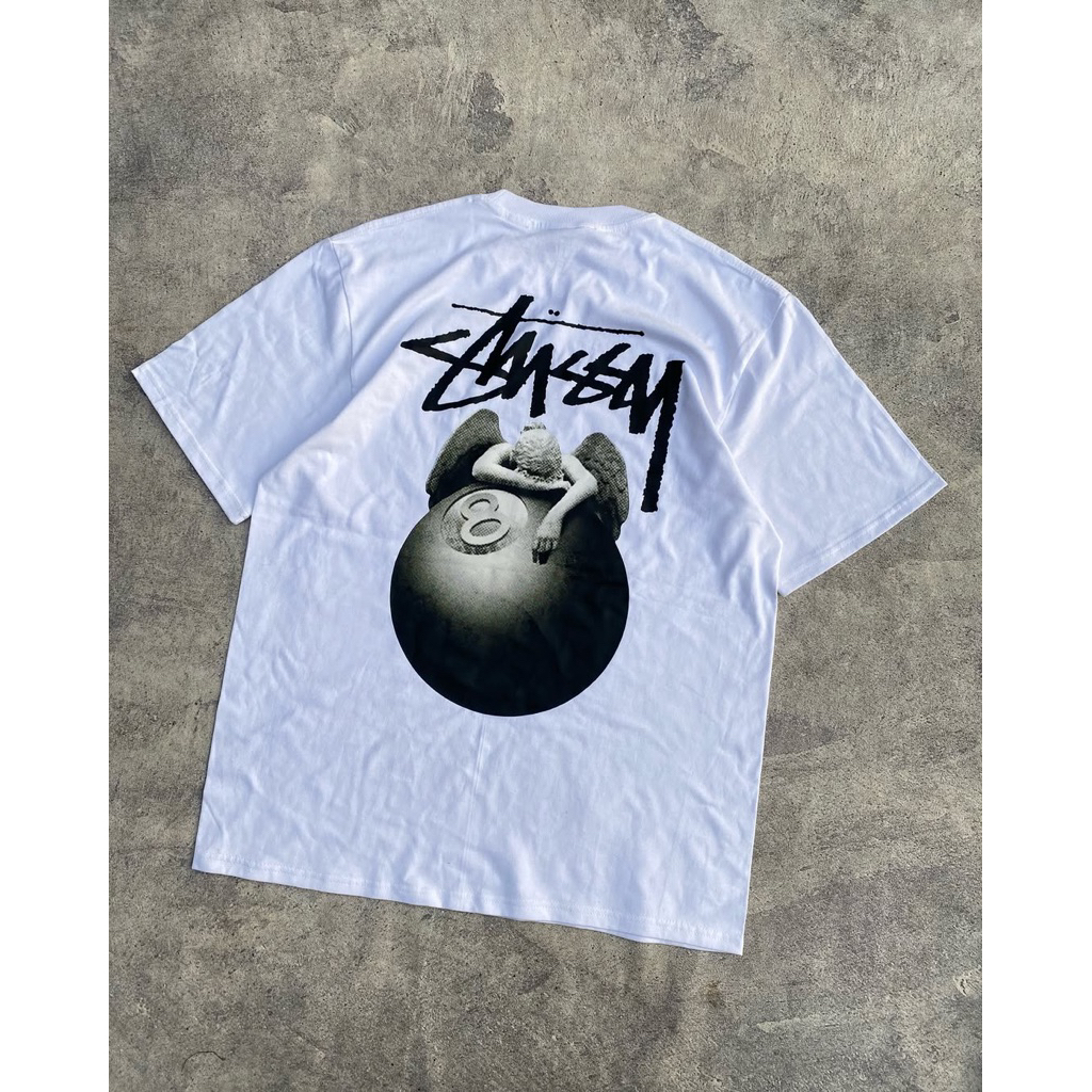 Baju Kaos Import Stussy Angel 8Ball Black Tee High Quality Premium Unisex Pria Wanita