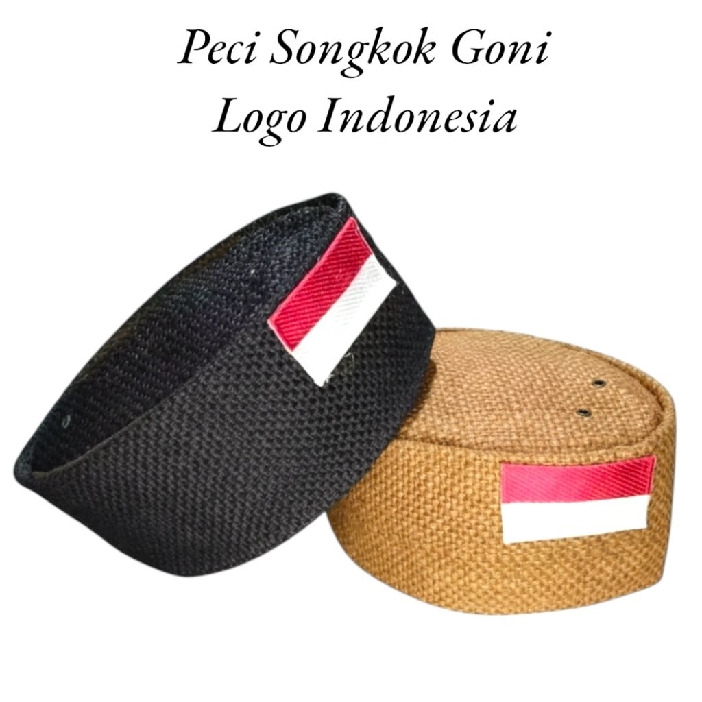 Peci Songkok Merah Putih / Peci Kopiah Bendera Indonesia / Peci Hitam Logo Merah Putih / Peci Goni