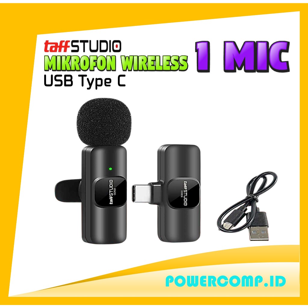 Mic Wireless TaffSTUDIO USB Type C - Mikrofon Clip On Tanpa Kabel untuk HP Android, Vlog, Live TikTo