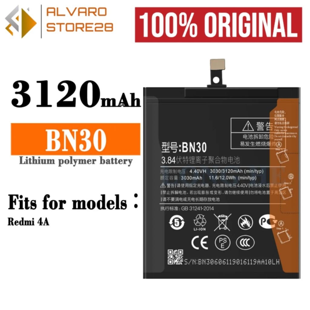 Baterai Batre Redmi 4A BN 30 - BN30 Batrei Battery Batrai Redmi 4a Original 100%
