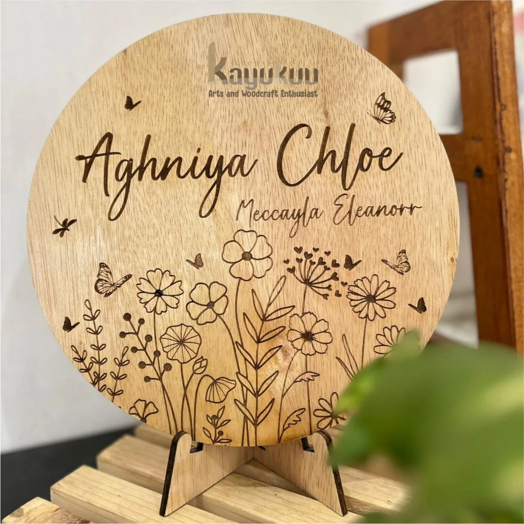 Custom Papan Nama Bayi Kayu Plywood 5 mm Grafir | Kayu Nama Hiasan BOX Mahar | Scrabbook | hiasan ka